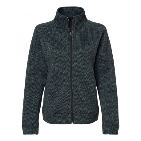 8716 J. America 8716 Women's Traverse Full-Zip Sweater Black Herringbone
