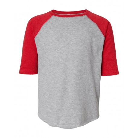 6130 LAT 6130 Youth Baseball Fine Jersey Three-Quarter Sleeve Tee Vintage Heather/ Vintage Red