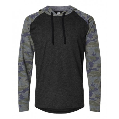 6917 LAT 6917 Fine Jersey Hooded Long Sleeve Raglan T-Shirt Vintage Smoke/ Vintage Camo/ Black