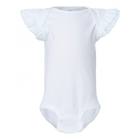 4439 Rabbit Skins 4439 Infant Flutter Sleeve Baby Rib Bodysuit WHITE