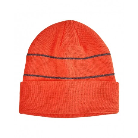 BA535 Big Accessories BA535 Reflective Cuffed Beanie NEON ORANGE