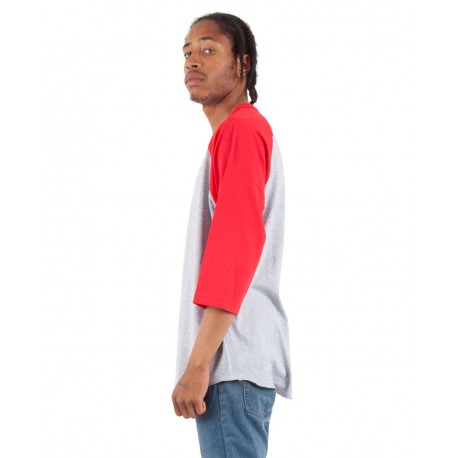 SHRAG Shaka Wear SHRAG Three-Quarter Sleeve Raglan T-Shirt Heather Grey/ Red