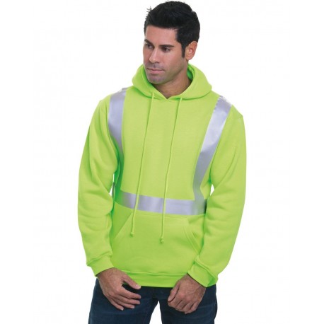 3796 Bayside 3796 USA-Made Hi-Visibility Hooded Pullover Fleece LIME GREEN