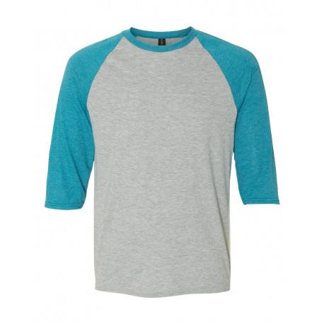 6755 Anvil 6755 Triblend Raglan Three-Quarter Sleeve T-Shirt Heather Grey/ Heather Galapagos Blue