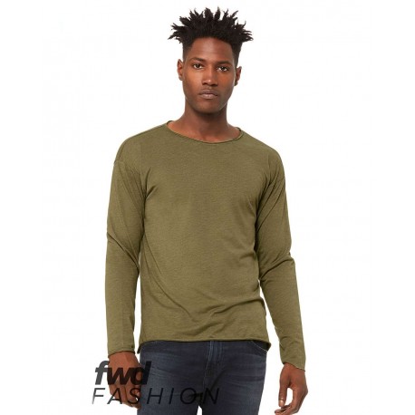 3416 BELLA + CANVAS 3416 FWD Fashion Unisex Triblend Raw Neck Long Sleeve Tee OLIVE TRIBLEND