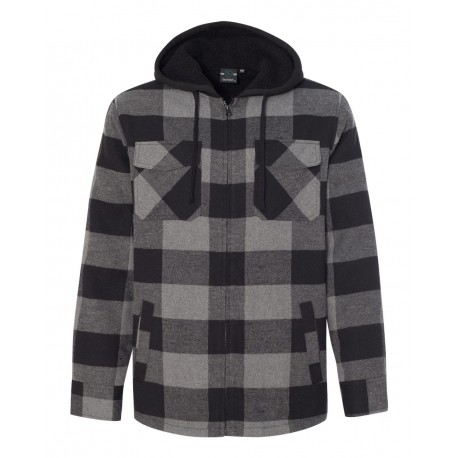 8620 Burnside 8620 Quilted Flannel Full-Zip Hooded Jacket BLACK/ GREY