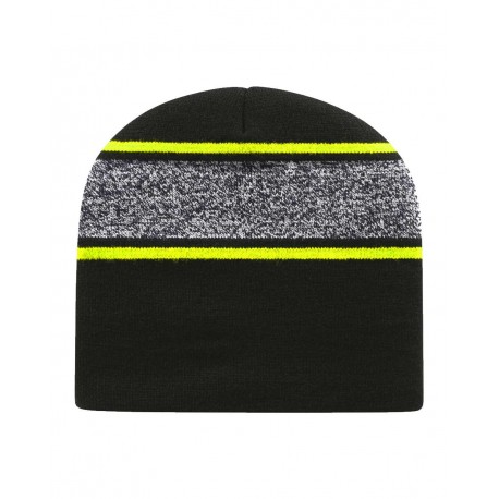 RKV9 CAP AMERICA RKV9 USA-Made Variegated Striped Beanie Black/ Neon Yellow