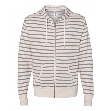 PRM90HTZ Independent Trading Co. PRM90HTZ Heathered French Terry Full-Zip Hooded Sweatshirt Oatmeal Heather/ Salt & Pepper Stripe