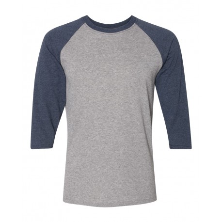 601RR JERZEES 601RR Triblend Three-Quarter Raglan Baseball T-Shirt Oxford/ Indigo Heather