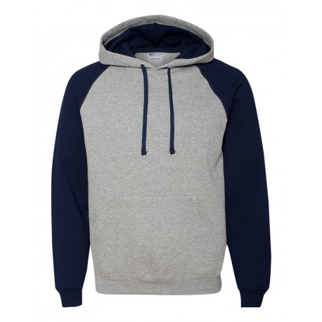96CR JERZEES 96CR Nublend Colorblocked Raglan Hooded Sweatshirt Oxford/ J. Navy