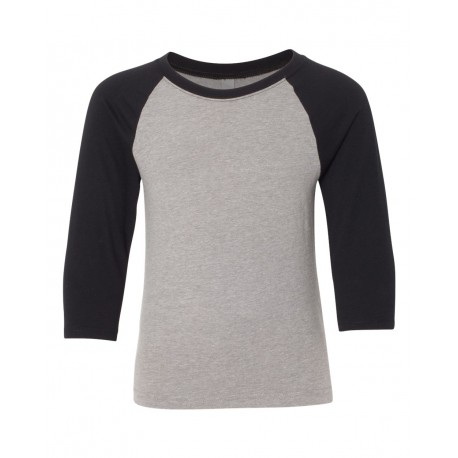 3352 Next Level 3352 Youth CVC Three-Quarter Sleeve Raglan T-Shirt Black Sleeves/ Dark Heather Grey Body