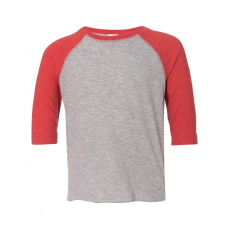 3330 Rabbit Skins 3330 Toddler Baseball Fine Jersey Three-Quarter Sleeve Tee Vintage Heather/ Vintage Red