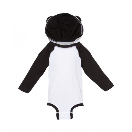 4418 Rabbit Skins 4418 Fine Jersey Infant Character Hooded Long Sleeve Bodysuit with Ears WHITE/ BLACK