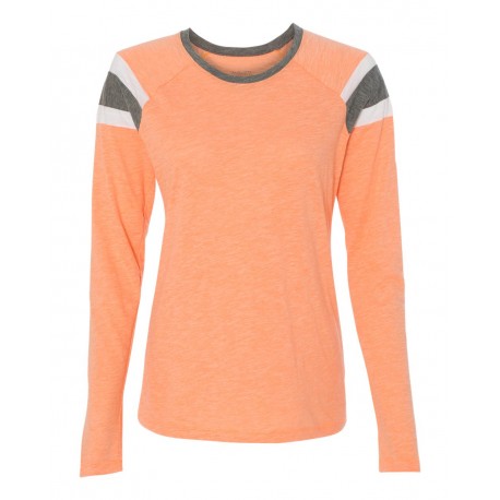 3012 Augusta Sportswear 3012 Women's Long Sleeve Fanatic T-Shirt Light Orange/ Slate/ White