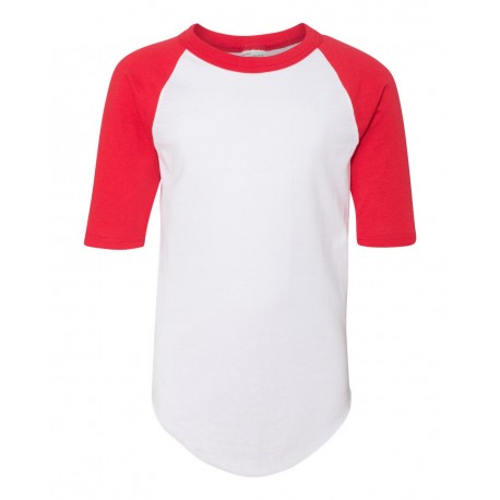 4421 Augusta Sportswear 4421 Youth Three-Quarter Sleeve Baseball Jersey WHITE/ RED