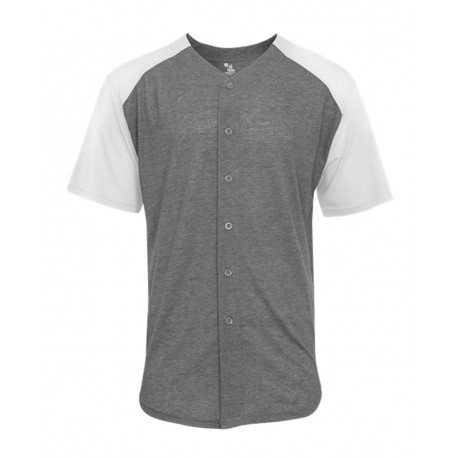 4950 Badger 4950 Triblend Full Button T-Shirt GRAPHITE/ WHITE