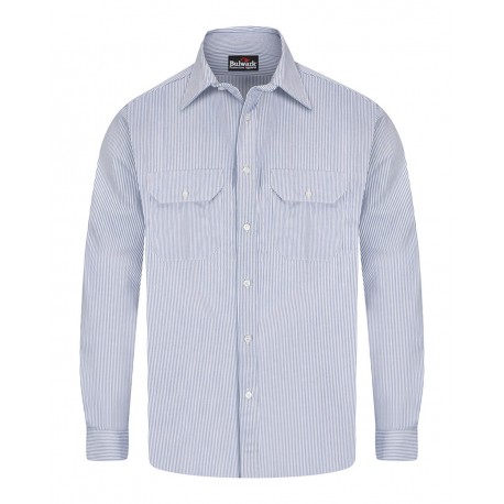 SEU2L Bulwark SEU2L Striped Uniform Shirt - EXCEL FR Long Sizes White/ Blue Pinstripe