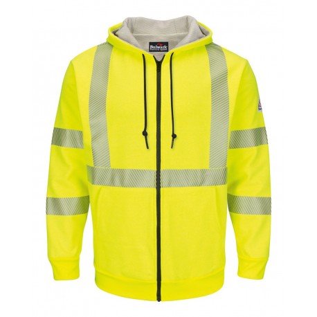 SMZ4HV Bulwark SMZ4HV Hi-Visibility Zip-Front Hooded Fleece Sweatshirt with Waffle Lining Yellow/ Green