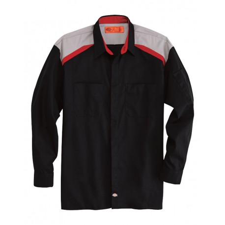 L607L Dickies L607L Tri-Color Long Sleeve Shop Shirt - Long Sizes Black/ Smoke/ English Red