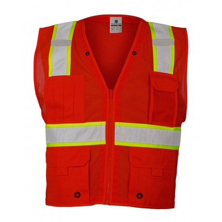 B100-111 Kishigo B100-111 EV Series Enhanced Visibility Multi-Pocket Mesh Vest Red/Lime - B103