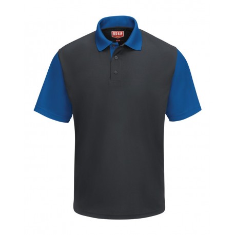 SK56 Red Kap SK56 Short Sleeve Performance Knit Color-Block Polo Charcoal/ Royal