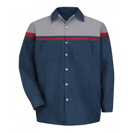 SP14ACL Red Kap SP14ACL Performance Tech Long Sleeve Shirt - Long Sizes Navy/ Red/ Light Grey