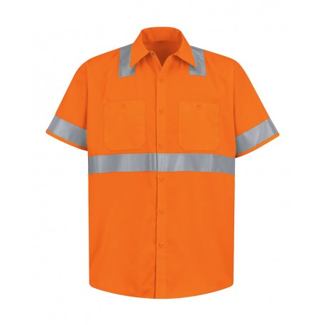 SS24HV Red Kap SS24HV High Visibility Safety Short Sleeve Work Shirt O2-Fluorescent Orange