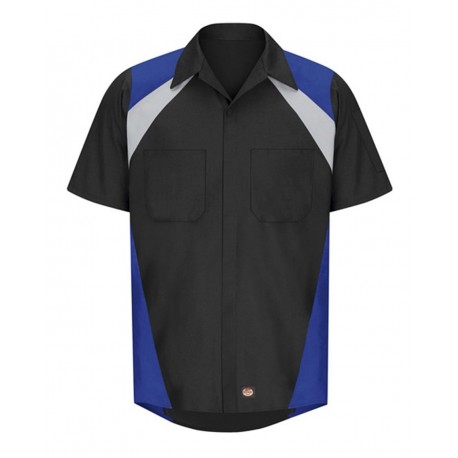 SY28 Red Kap SY28 Tri-Color Short Sleeve Shop Shirt Black/ Light Grey/ Royal