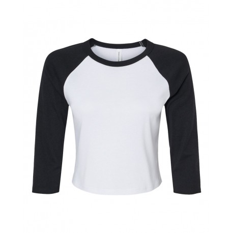 1200 BELLA + CANVAS 1200 Women's Micro Rib 3/4 Raglan Sleeve Baby Tee WHITE/ BLACK